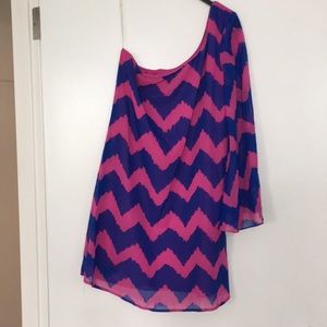 Blue and pink chevron dress